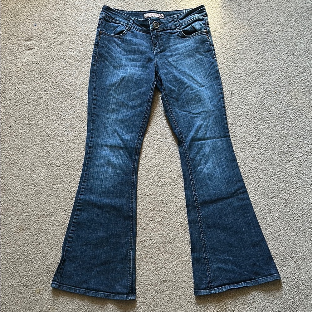 Blue Flare Wide Leg Jeans Medium Wash Juniors Size 9